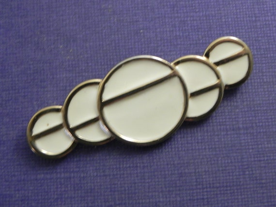 Monet Enamel brooch, Geometric circles, Ivory, Cr… - image 1