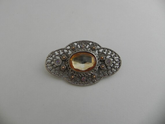 Collar Pin, Victorian Style Oval Brooch, Topaz Co… - image 4