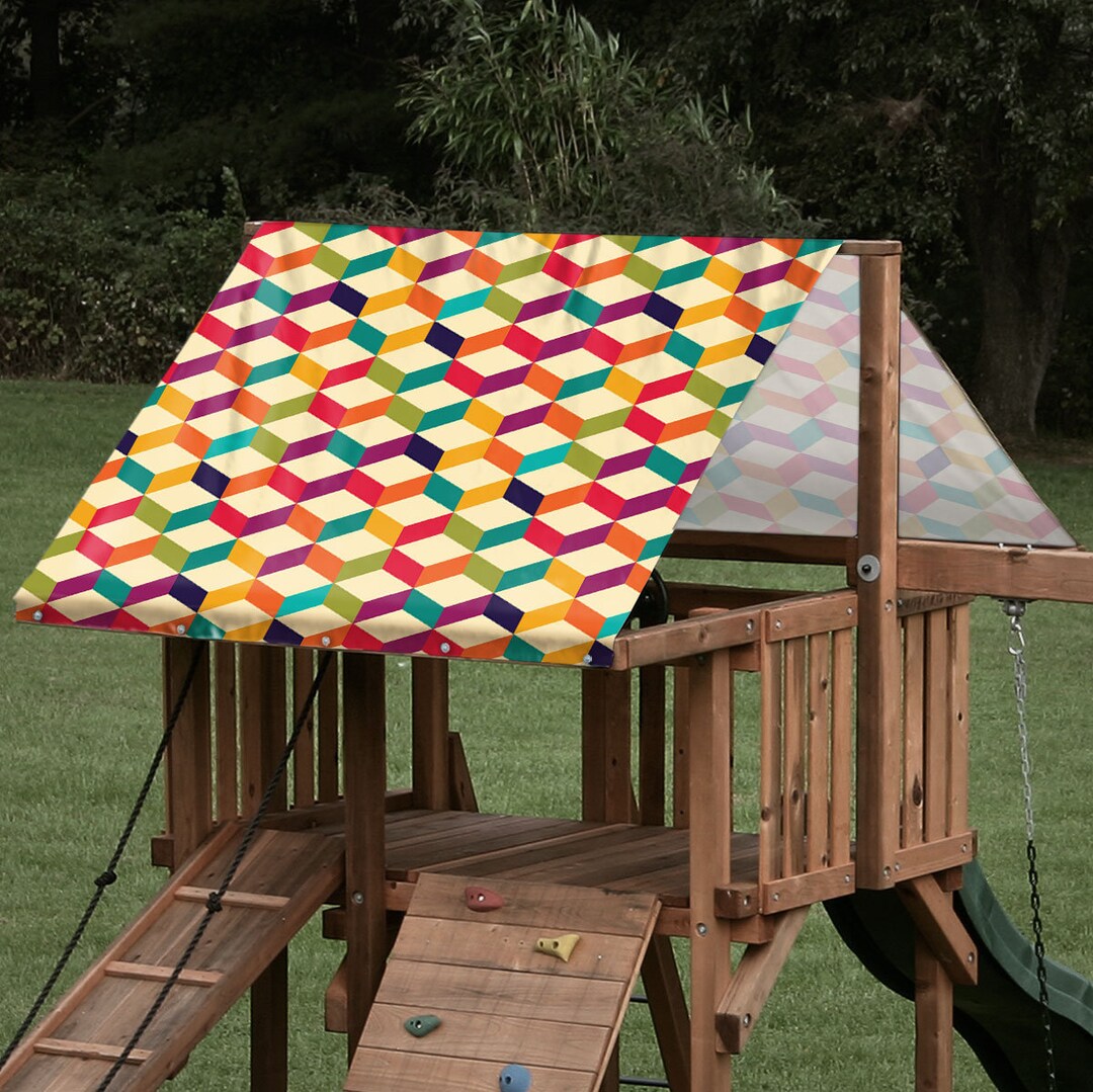 Heavy Duty 15 Oz Custom 3D Rainbow Cube Pattern Replacement Tarp Canopy