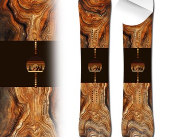 0063 Exotic Wood Mountain Emblem Adhesive Vinyl Snowboard Wrap and Skin - Up to 65" x 14" -  Board NOT Included