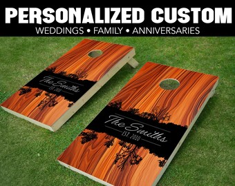 Two (2) 24"x48" Personalized Family Monogram Cornhole Boards Wrap 0023 Wood with Forest Overlay. Board NOT INCLUDED
