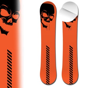 0076 Skull on Orange Laminated Adhesive Vinyl Snowboard Wrap and Skin - Up to 65&quot; x 14&quot; -  Board NOT Included
