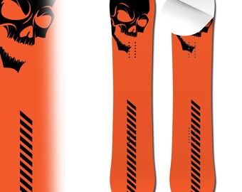 0076 Skull on Orange Laminated Adhesive Vinyl Snowboard Wrap and Skin - Up to 65" x 14" -  Board NOT Included