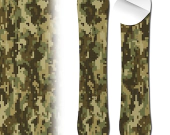 0038 Green Pixel Camo Adhesive Vinyl Snowboard Wrap and Skin - Up to 65" x 14" -  Board NOT Included
