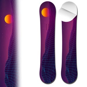 0048 Retro Mountain WaveFuturistic Adhesive Vinyl Snowboard Wrap and Skin - Up to 65&quot; x 14&quot; -  Board NOT Included