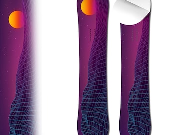 0048 Retro Mountain WaveFuturistic Adhesive Vinyl Snowboard Wrap and Skin - Up to 65" x 14" -  Board NOT Included