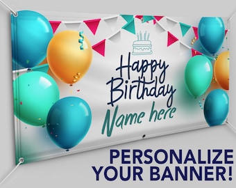 Personalized Custom Birthday 13oz Indoor/Outdoor Vinyl Banner: Multiple Sizes Available - Custom Happy Birthday Birthday Banner