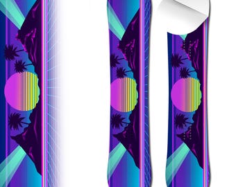 0045 Retro Futuristic Island Adhesive Vinyl Snowboard Wrap and Skin - Up to 65" x 14" -  Board NOT Included