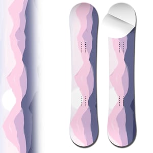 0019 Pink and Purple Pastel Watercolor Mountain Laminated Adhesive Vinyl Snowboard Wrap and Skin - Up to 65&quot; x 14&quot; -  Board NOT Included