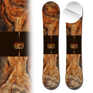 0063 Exotic Wood Adhesive Vinyl Snowboard Wrap with Mountain Landscape Graphic - Up to 65&quot; x 14&quot; -  Board NOT Included