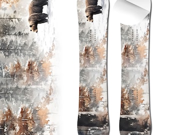 0034 Bear Earth Tone Snow Adhesive Vinyl Snowboard Wrap and Skin - Up to 65" x 14" -  Board NOT Included