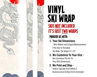 Vinyl Wrap for Snow Skis - 0001 Dragon and Red Sun (Up to 5"x70") -  Ski NOT Included