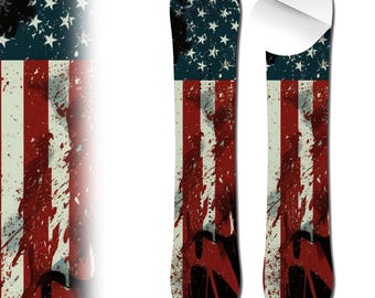 0055 USA Distressed Flag Laminated Adhesive Vinyl Snowboard Wrap and Skin - Up to 65" x 14" -  Board NOT Included