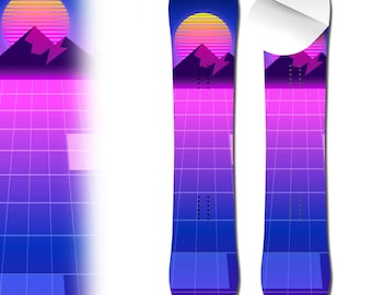 0044 Retro Grid Mountain Adhesive Vinyl Snowboard Wrap and Skin - Up to 65" x 14" -  Board NOT Included
