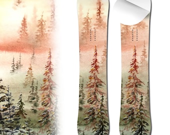 0035 Hazy Mountain Forest Watercolor Adhesive Vinyl Snowboard Wrap and Skin - Up to 65" x 14" -  Board NOT Included