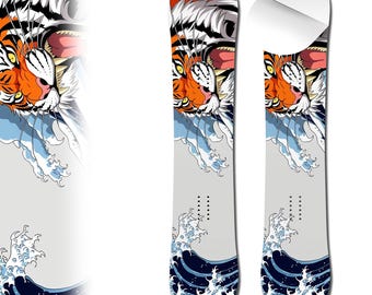 0066 Tiger and Wave Adhesive Vinyl Snowboard Wrap and Skin - Up to 65" x 14" -  Board NOT Included
