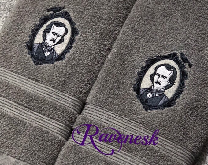 Poe Hand Towel Set Gothic Bathroom Decor Edgar Allen Poe Etsy