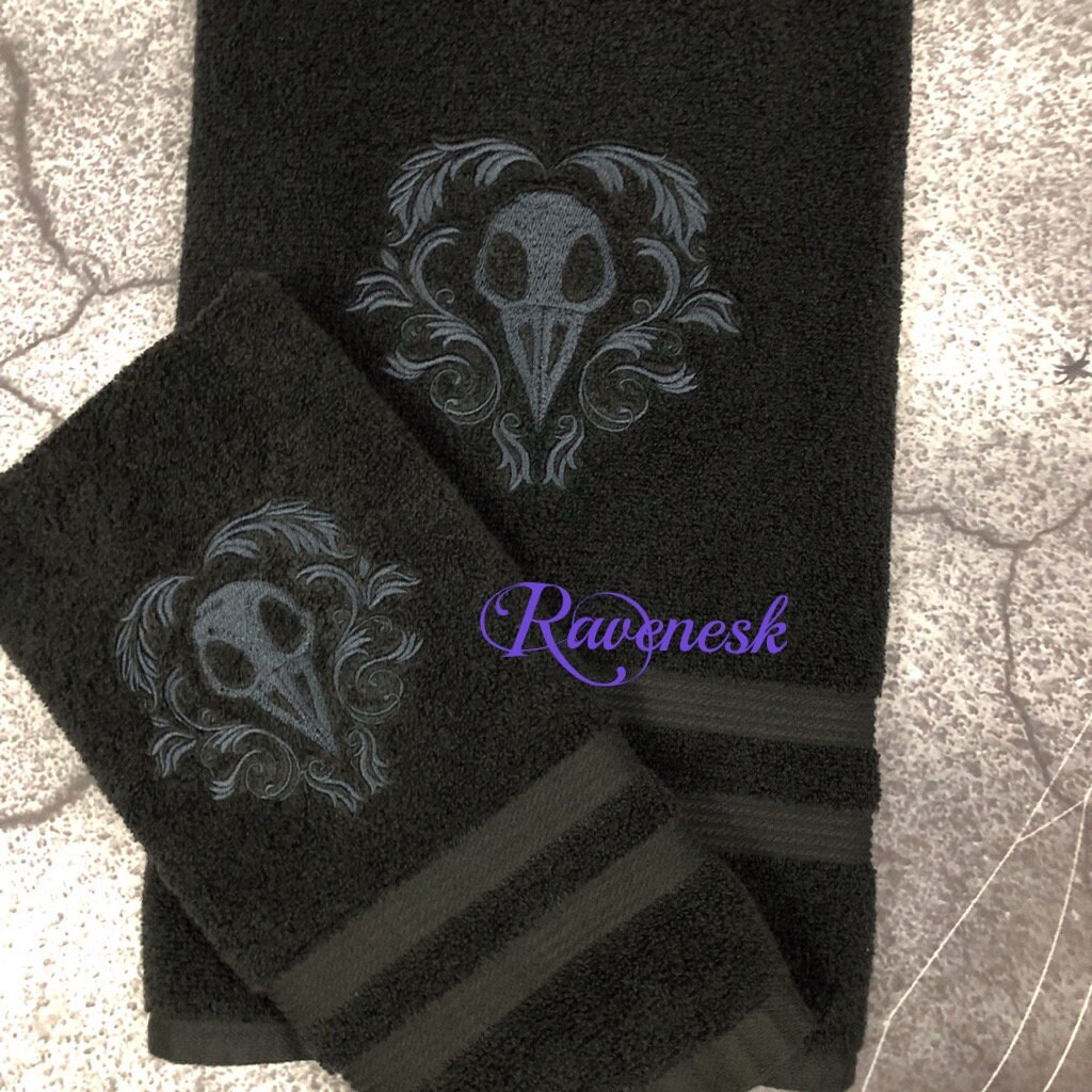 Bird Skull Bath Towel Set Gothic Bathroom Decor Witchy Etsy