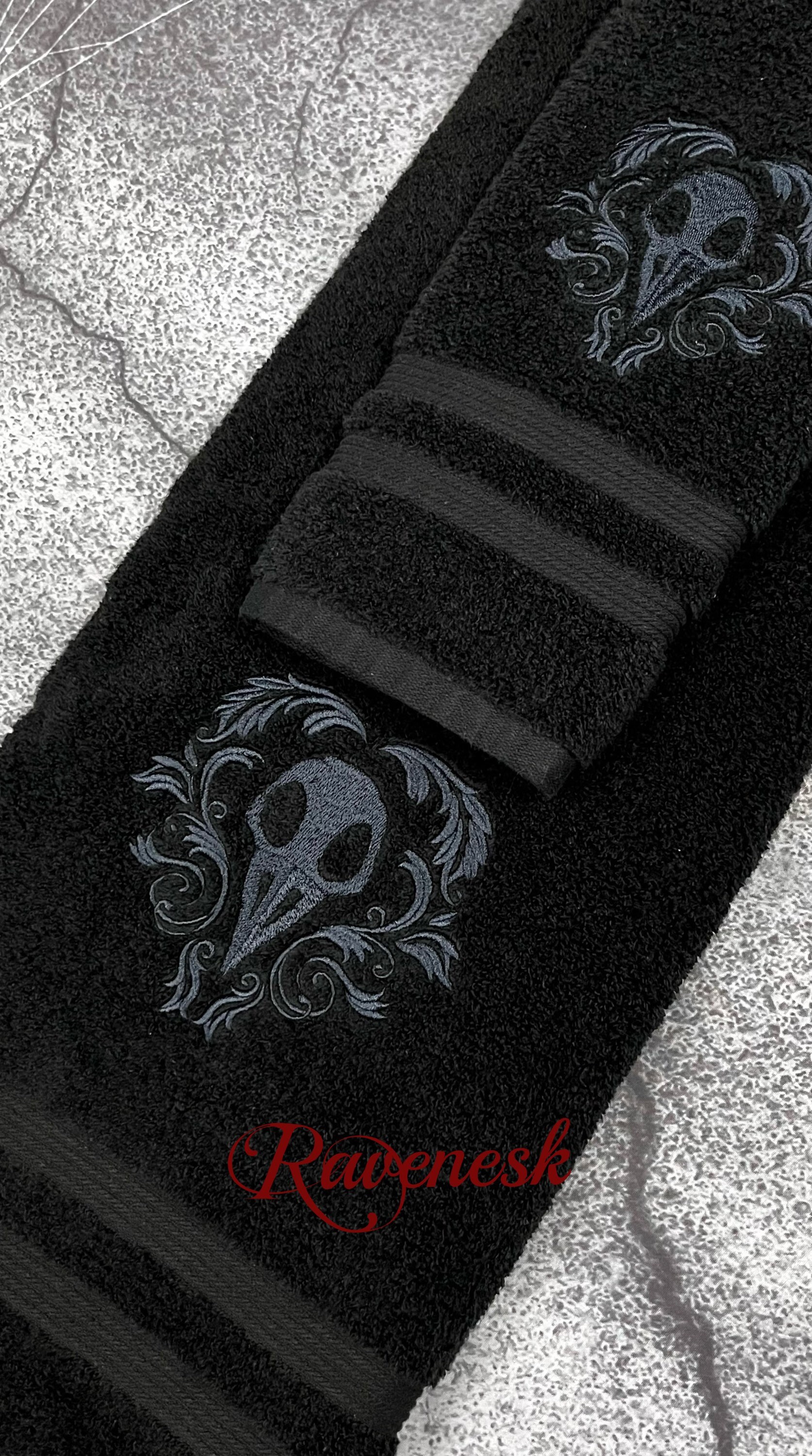 Bird Skull Bath Towel Set Gothic Bathroom Decor Witchy Etsy