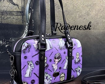 Lillian, pastel goth purse, gothic bowler bag, crossbody bag, bride of Frankenstein, spooky handbag, purple accessories, OOAK bag, Ravenesk