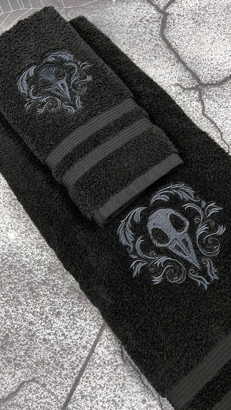 Bird Skull Bath Towel Set Gothic Bathroom Decor Witchy Etsy
