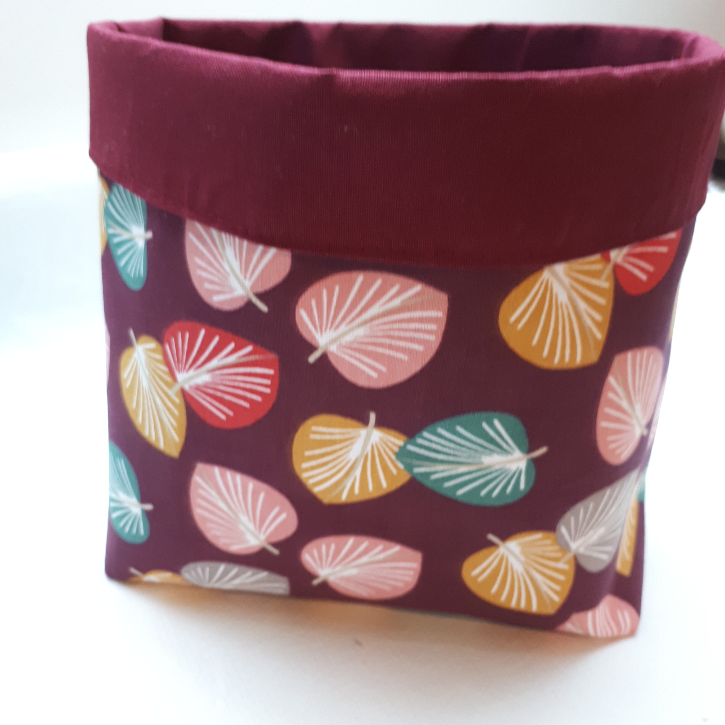 Panière en Coton, Motif Feuillage Fond Prune