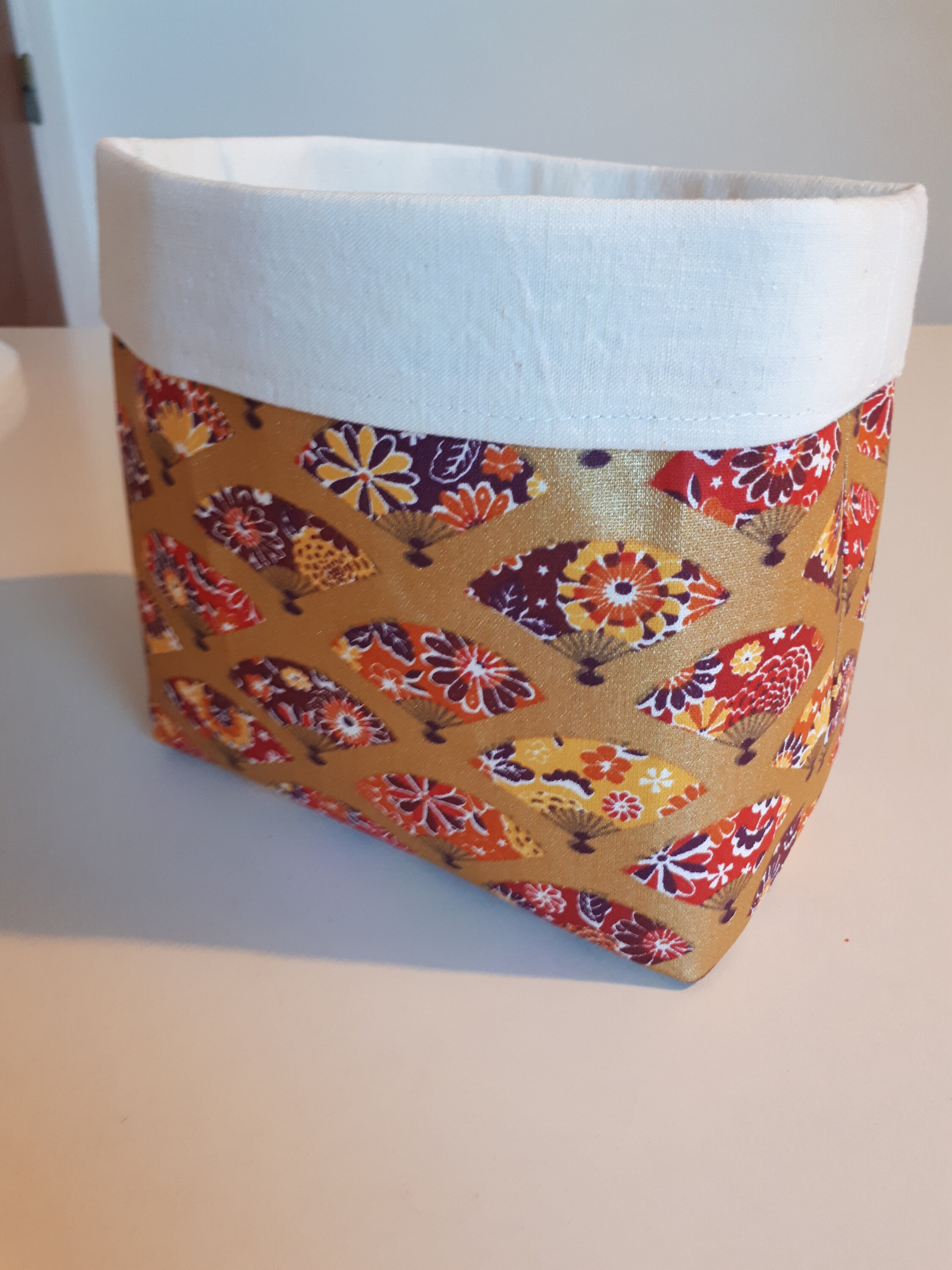 Panière en Tissu Japonais Doré, Motifs Éventail