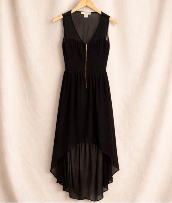 Whimsigoth Black High Low Dress Open Back Chiffon Mesh Medium
