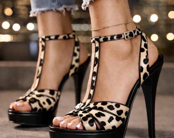 Zapatos vintage Y2K BCBG Generation con plataforma de leopardo y tiras en T para fiesta disco, talla 8