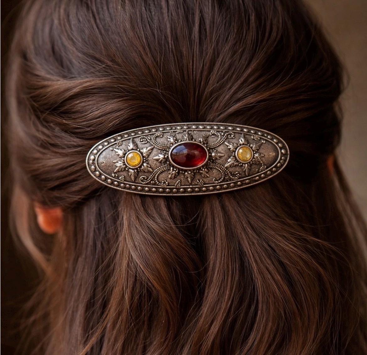 France ornate Story Teller hair barette in gold-filled and sterling 27.7g SS105 France ornate Story Teller hair barette in gold-filled and  main image 3