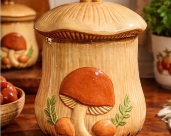Vintage 1970s Arnels Mushroom Canister with Lid – Cottagecore Woodland Ceramic Storage Jar Kitchen Decor