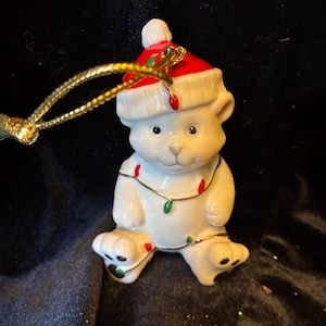 Lenox Porcelain Bear Ornament – Holiday Teddy Wrapped in Christmas Lights – Vintage Lenox Christmas Collectible – MystikalMu
