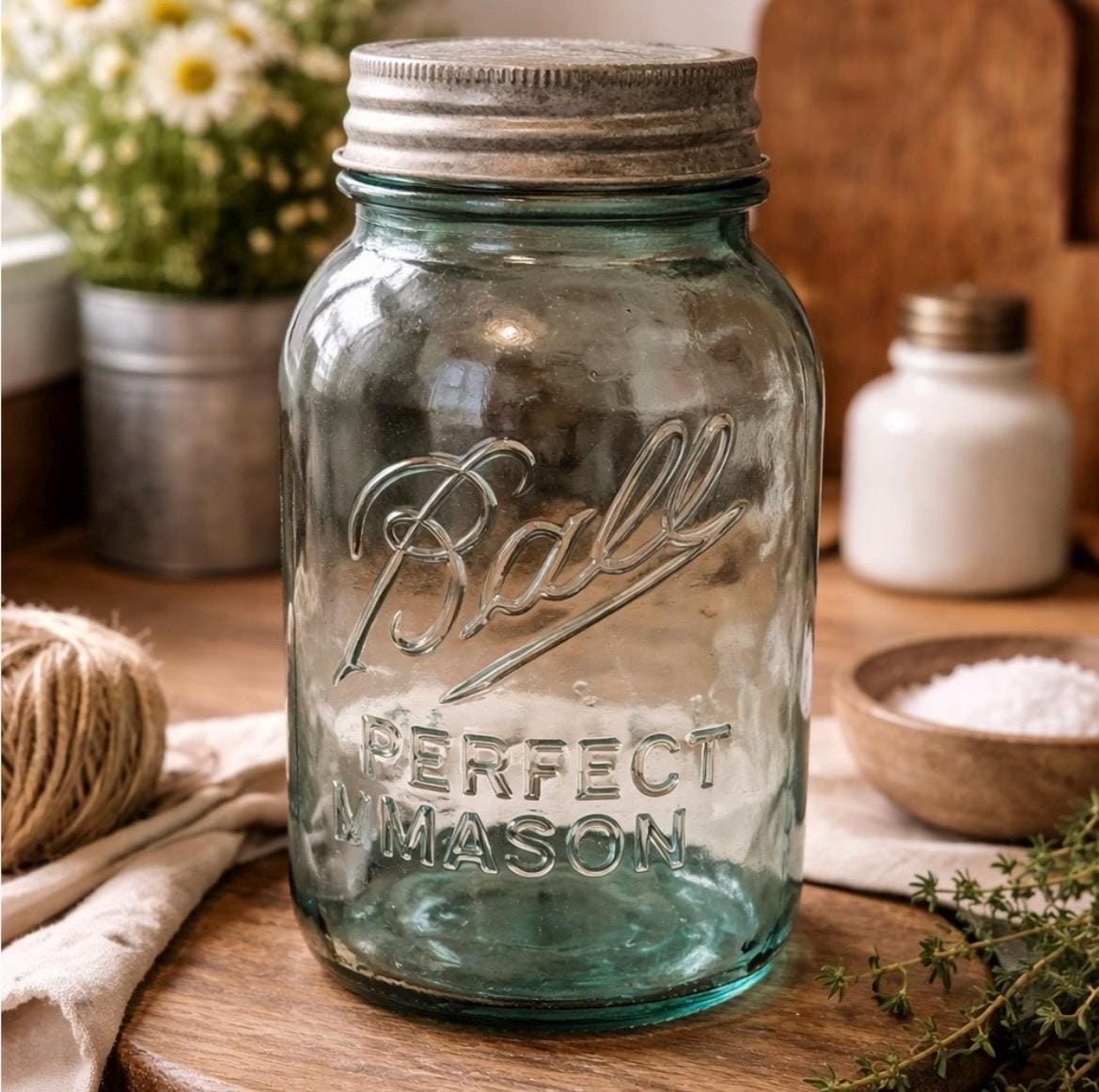 Vintage Ball Mason Jar – Aqua Blue Glass, Zinc Lid - Etsy