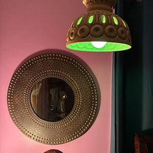 Vintage Ceramic Swag Lamp Signed Studio Pottery Pendant Light Boho Witch Cottage Decor