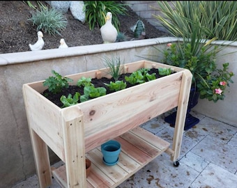 Raised CEDAR Garden Bed With Storage Shelf