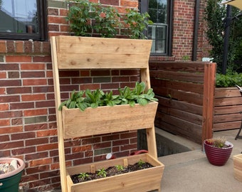 Vertical CEDAR Ladder Planter With Deep Root Vegetable Boxes