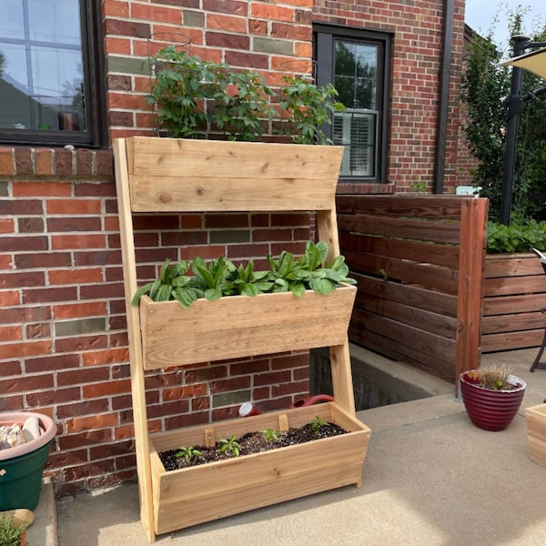 Vertical CEDAR Ladder Planter With Deep Root Vegetable Boxes
