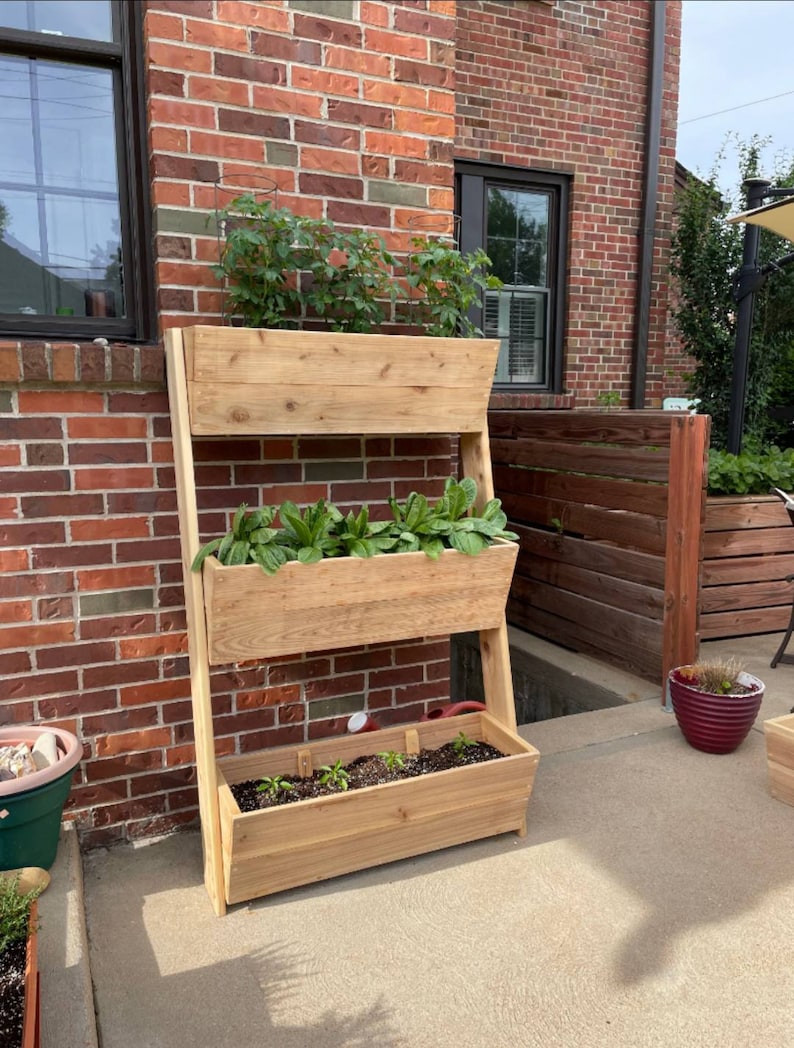 Vertical CEDAR Ladder Planter With Deep Root Vegetable Boxes Etsy