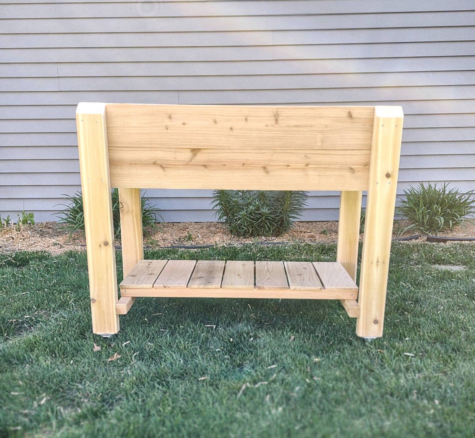 Raised CEDAR Garden Box With Storage Shelf Etsy
