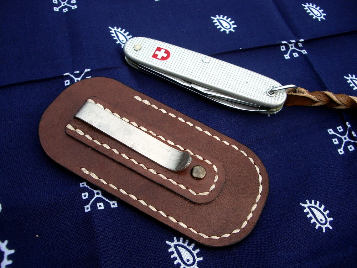 Leather knife pouch with titanium clips / folding knife pouch Etsy