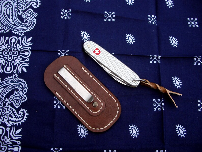 Leather knife pouch with titanium clips / folding knife pouch Etsy