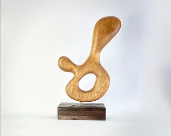 Abstract Organic Biomorphic Sculpture /Contemporary Modern Wood Sculpture / Danish Mid Century Modern Style Decor - Teak & Walnut