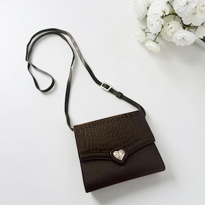 Vintage BRIGHTON Croc-Embossed Black Leather Crossbody Bag 3637/1 image 1