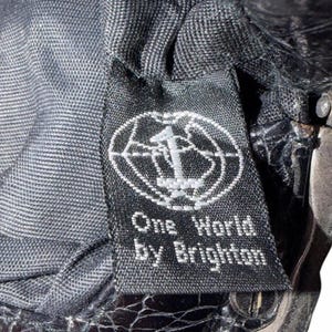Vintage BRIGHTON Kiss Lock zwart leren One World crossbody-tas 3636/1 afbeelding 9