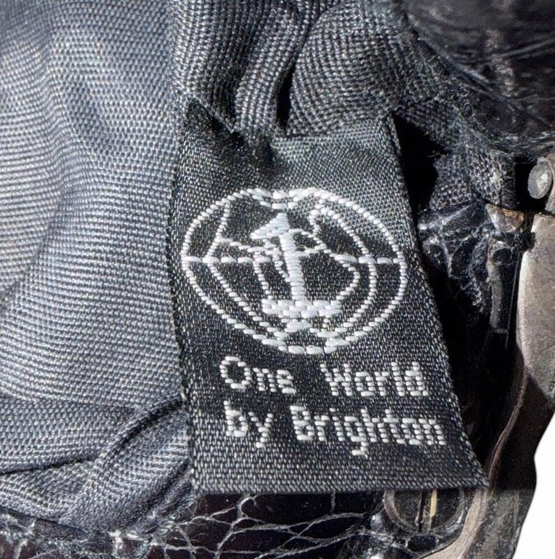 Vintage BRIGHTON Kiss Lock zwart leren One World crossbody-tas 3636/1 afbeelding 9