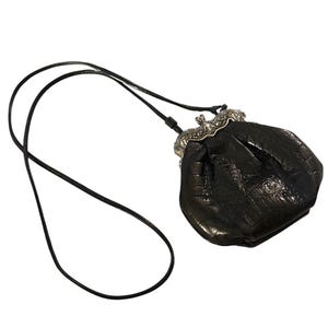 Vintage BRIGHTON Kiss Lock zwart leren One World crossbody-tas 3636/1 afbeelding 10