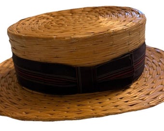 VINTAGE 1950’s Genuine Yeddo Straw Boat Hat HOPKINS Baltimore RARE 3267-44