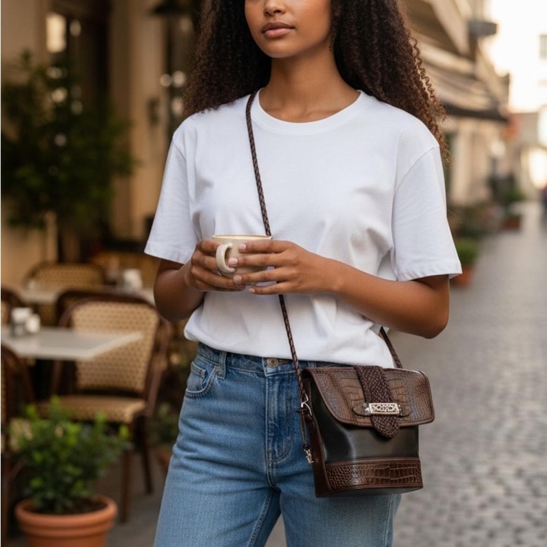 Bolso bandolera de piel vintage Brighton, color negro y marrón, envío rápido 3138-5 imagen 1