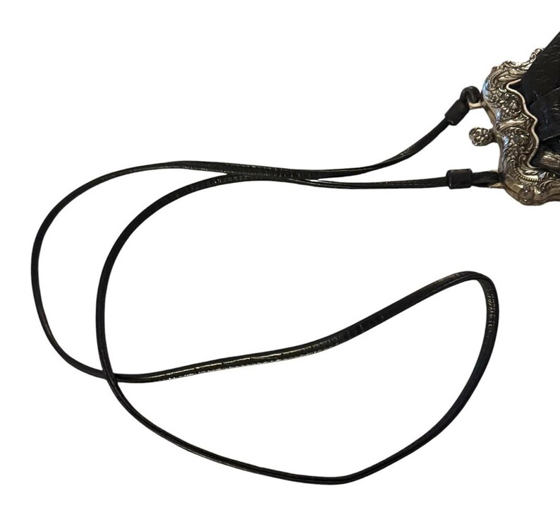 Vintage BRIGHTON Kiss Lock zwart leren One World crossbody-tas 3636/1 afbeelding 5
