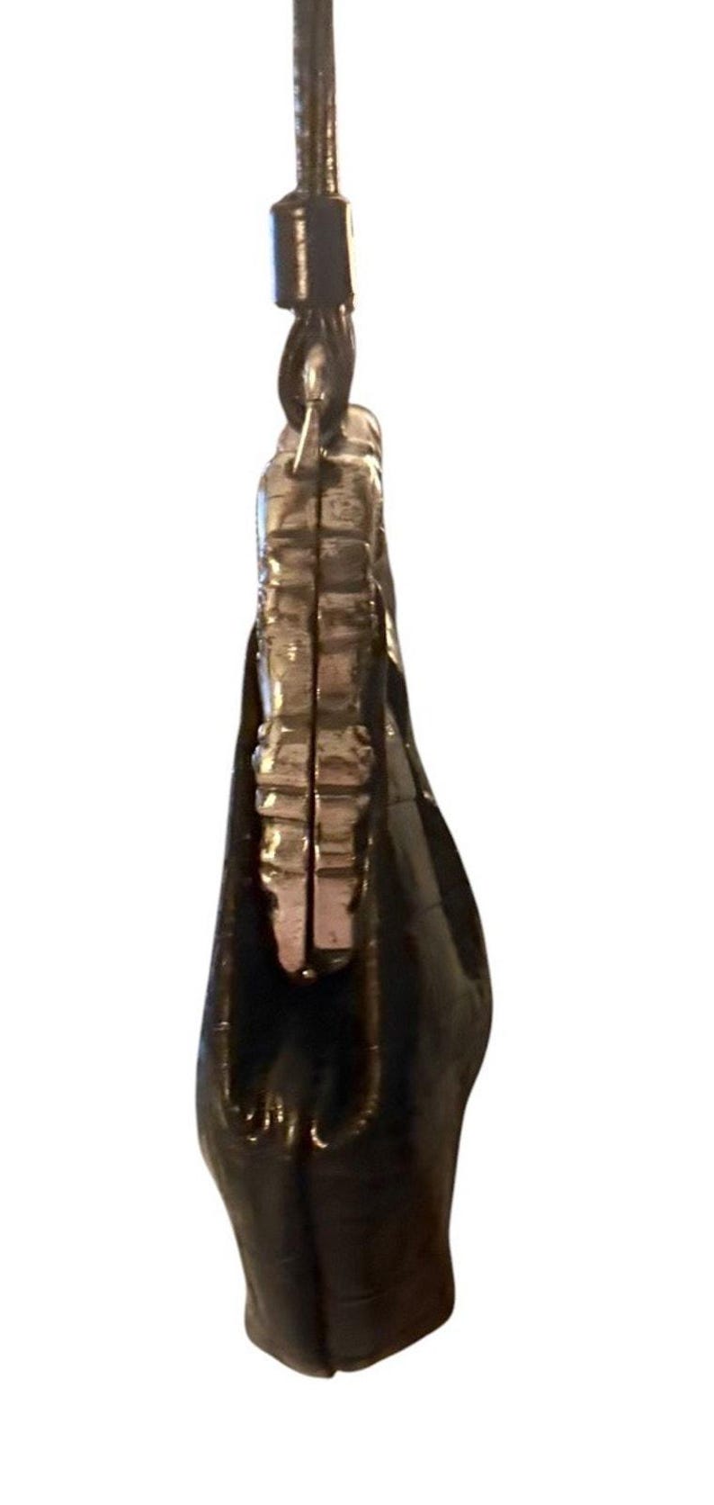 Vintage BRIGHTON Kiss Lock zwart leren One World crossbody-tas 3636/1 afbeelding 7